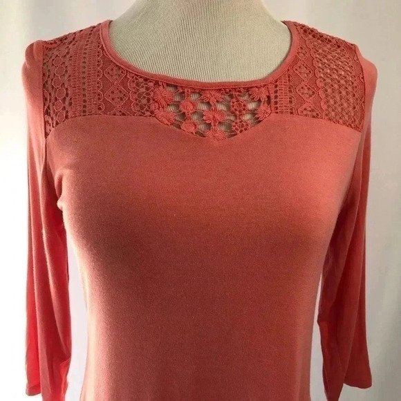 Pink Rose Pink Long Sl Hi Low Scoop Neck Top Med - Picture 3 of 8